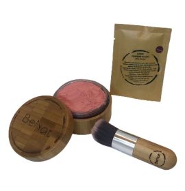 Refillable Loose Powder Blush Set – Natural Mineral Blush with Bamboo Container & Kabuki Brush (Color: Roseate)