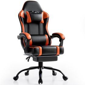 PU Leather Gaming Chair with Footrest, 360°Swivel Adjustable Lumbar Pillow, Comfortable Computer Chair (Color: Orange)