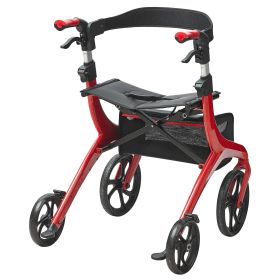 VEVOR Folding Rollator Walker for Seniors and Adults, Lightweight Aluminum Rolling Walker with Seat and Adjustable Handle, 4-Wheel Outdoor Mobility Wa (Color: Red)