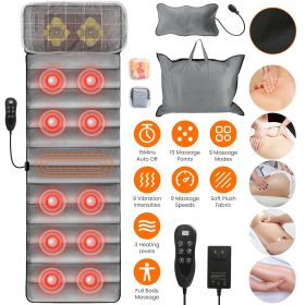 Full Body Electric Massage Mat with Heat Vibration Massage Pad Cushion Back Massage Mattress Chair Pad with Neck Massage Pillow with 10 Vibration Moto (Color: Grey)