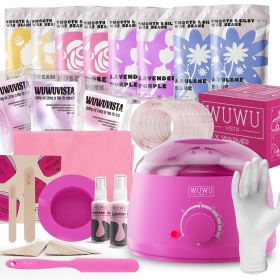 Waxing Kit 69 items - WUWUVISTA Hair Removal Hard Wax kit with Wax Warmer, Wax Beads for Face/Brazilian/Body/Sensitive Skin (Color: Pinkish purple)