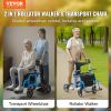 VEVOR 2 in 1 Rollator Walker & Transport Chair for Seniors, Folding Rolling Walker Wheelchair Combo & Footrests, Lightweight Aluminum Mobility Walker