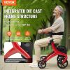 VEVOR Folding Rollator Walker for Seniors and Adults, Lightweight Aluminum Rolling Walker with Seat and Adjustable Handle, 4-Wheel Outdoor Mobility Wa